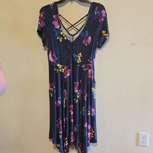 Torrid Navy Floral Midi Dress with Crisscross Back